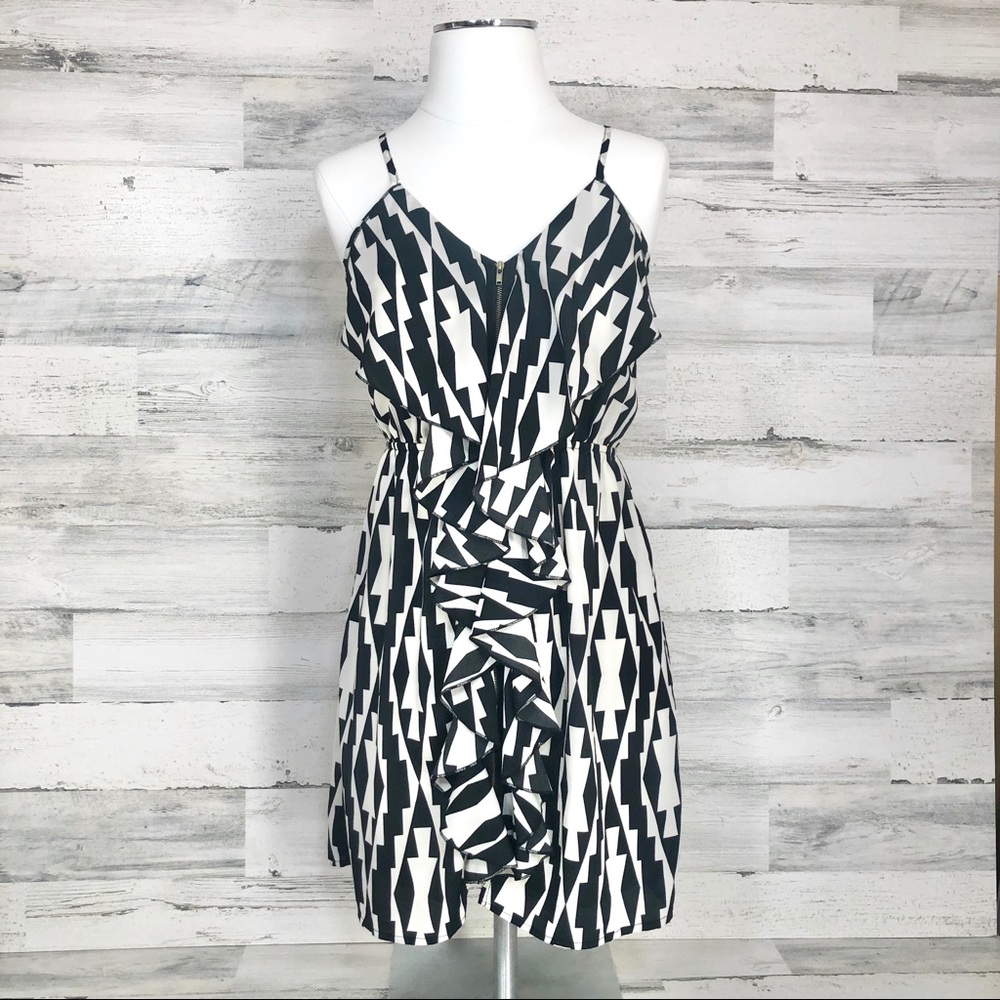 Francesca's Full-Zip Ruffle Dress - Aztec Print